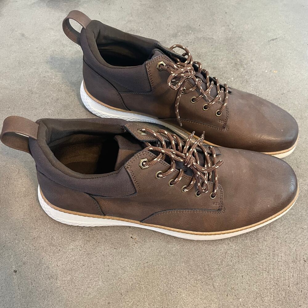 Marks & Spencer M&S brown leather lace up trainers casual boots mens 11 NEW
